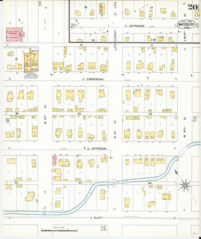 Sanborn Fire Insurance Map from Waterloo, Black Hawk County, Iowa (1900), Sheet #0020 - Historic Sanborn Fire Insurance Map Print, vintage old map wall art
