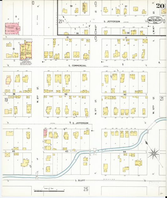 Sanborn Fire Insurance Map from Waterloo, Black Hawk County, Iowa (1900), Sheet #0020 - Historic Sanborn Fire Insurance Map Print, vintage old map wall art