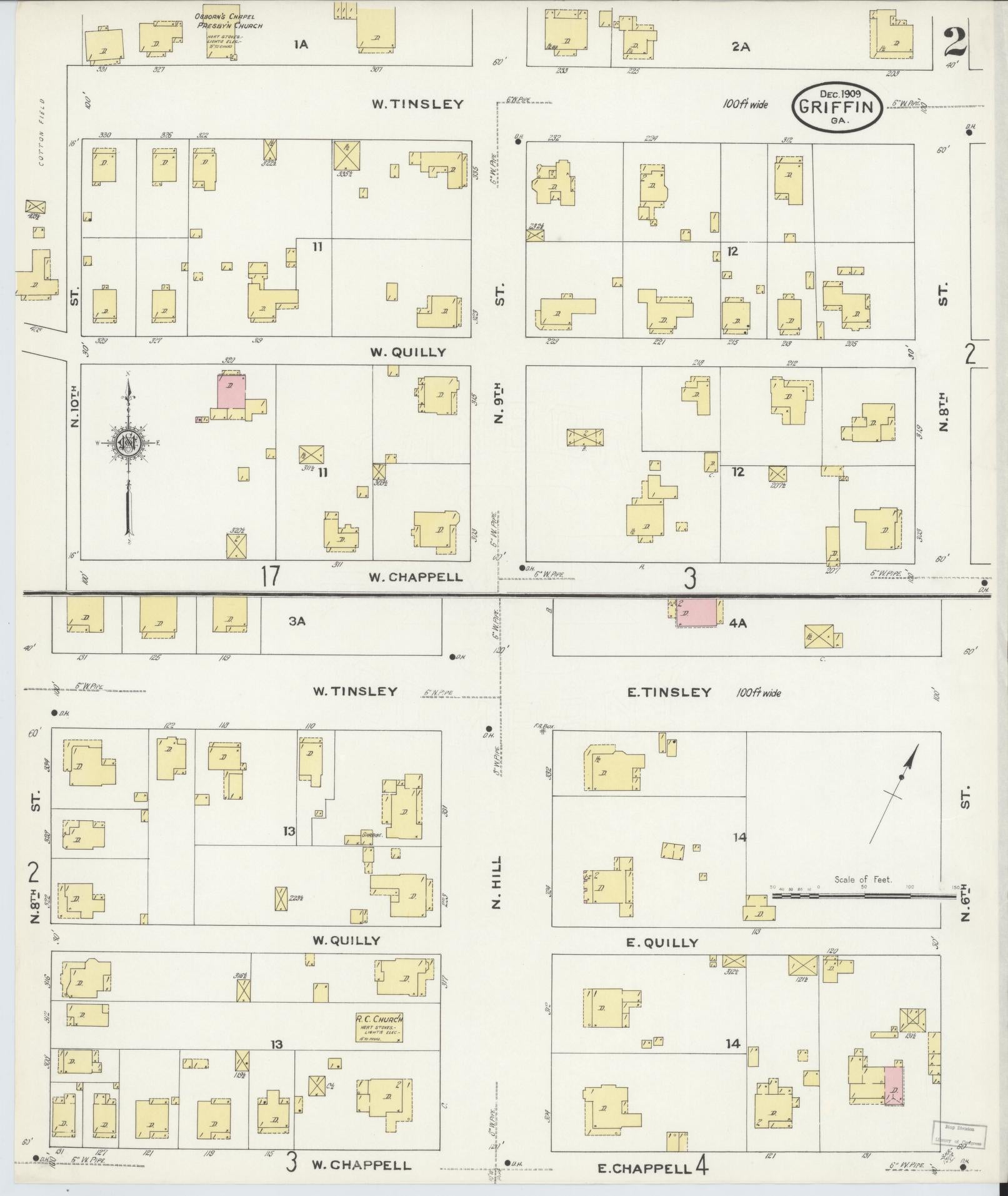 Sanborn Fire Insurance Map from Griffin, Spalding County, Georgia (1909), Sheet #0002 - Complete Map Set gallery image, historic Sanborn map, vintage wall art, Georgia Georgia