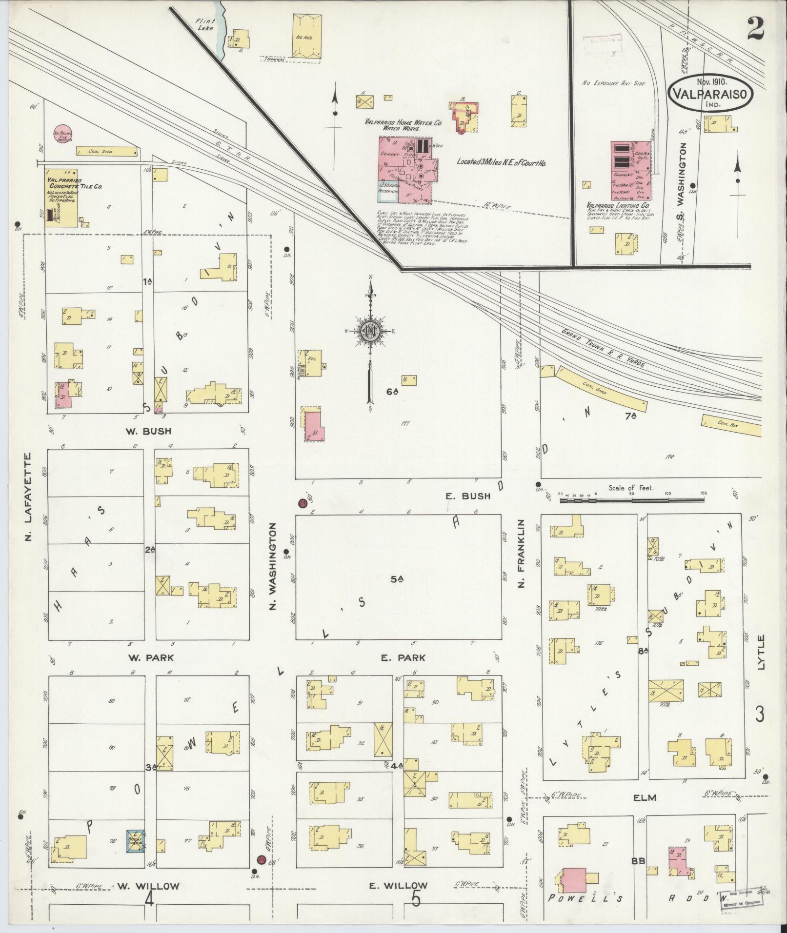 Sanborn Fire Insurance Map from Valparaiso, Porter County, Indiana (1910), Sheet #0002 - Complete Map Set gallery image, historic Sanborn map, vintage wall art, Indiana Indiana