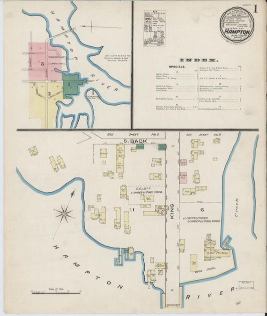 Sanborn Fire Insurance Map from Hampton, Independent Cities, Virginia (1885), Sheet #0001 - Complete Map Set gallery image, historic Sanborn map, vintage wall art, Virginia Virginia