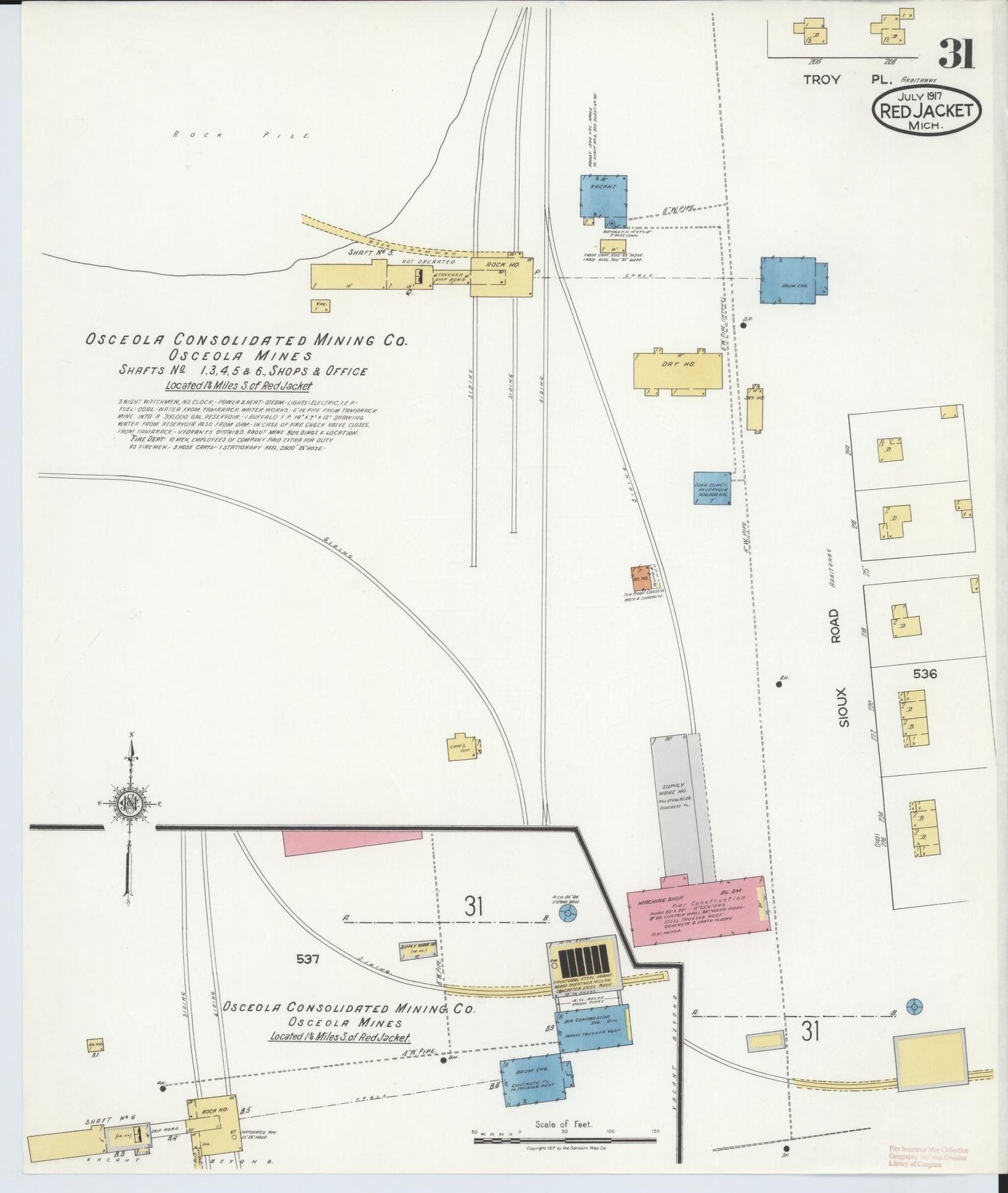 Sanborn Fire Insurance Map from Red Jacket, Houghton County, Michigan (1917), Sheet #0031 - Historic Sanborn Fire Insurance Map Print, vintage old map wall art, antique decor, genealogy gift, Michigan Michigan map