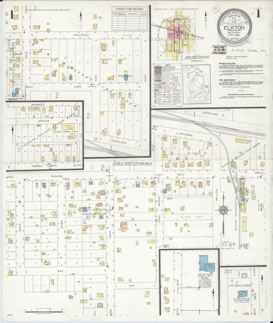 Sanborn Fire Insurance Map from Elkton, Huron County, Michigan (1938), Sheet #0001 - Historic Sanborn Fire Insurance Map Print, vintage old map wall art, antique decor, genealogy gift, Michigan Michigan map