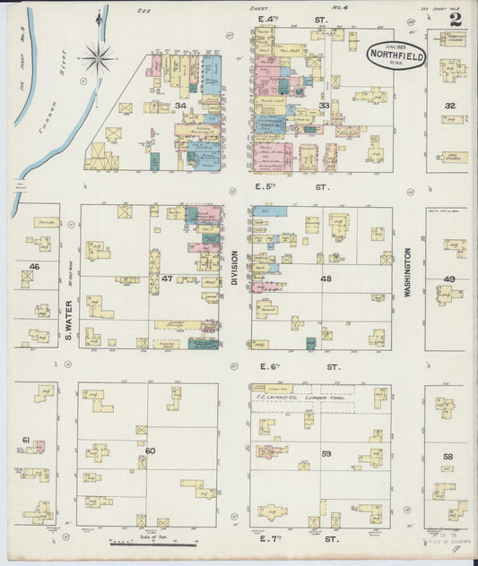 Sanborn Fire Insurance Map from Northfield, Rice County, Minnesota (1889), Sheet #0002 - Historic Sanborn Fire Insurance Map Print, vintage old map wall art, antique decor, genealogy gift, Minnesota Minnesota map