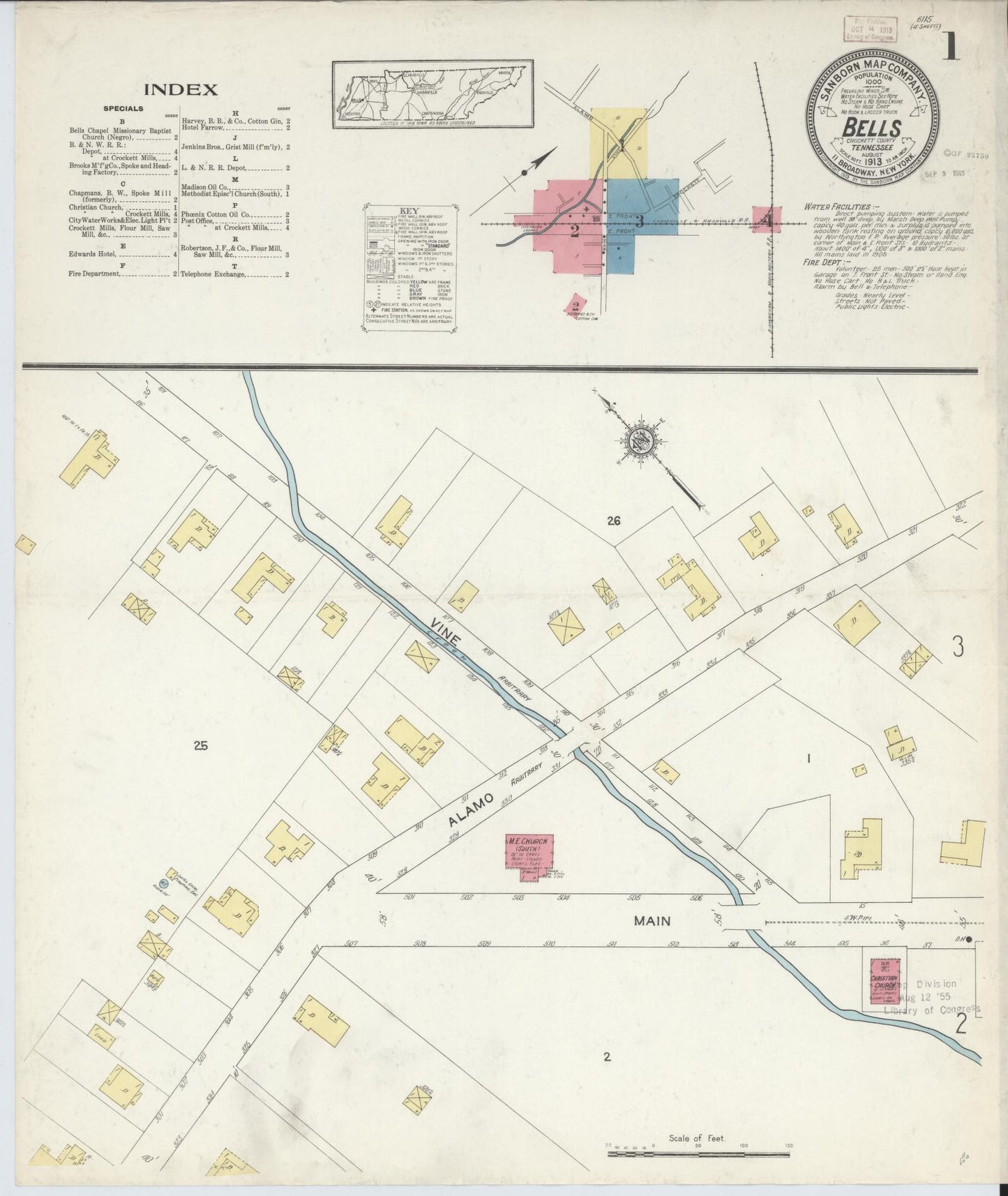 Sanborn Fire Insurance Map from Bells Depot, Crockett County, Tennessee. (1913) – Historic Sanborn Fire Insurance Map Print