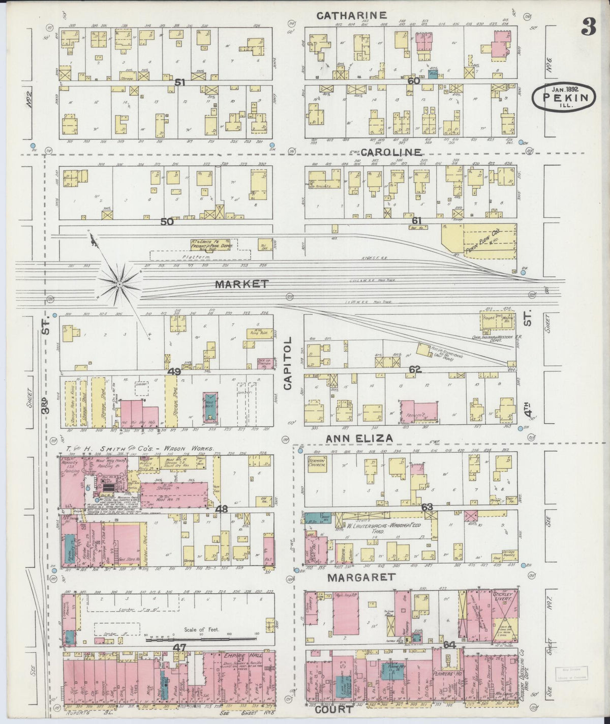 Sanborn Fire Insurance Map from Pekin, Tazewell County, Illinois (1892), Sheet #0003 - Complete Map Set gallery image, historic Sanborn map, vintage wall art, Illinois Illinois