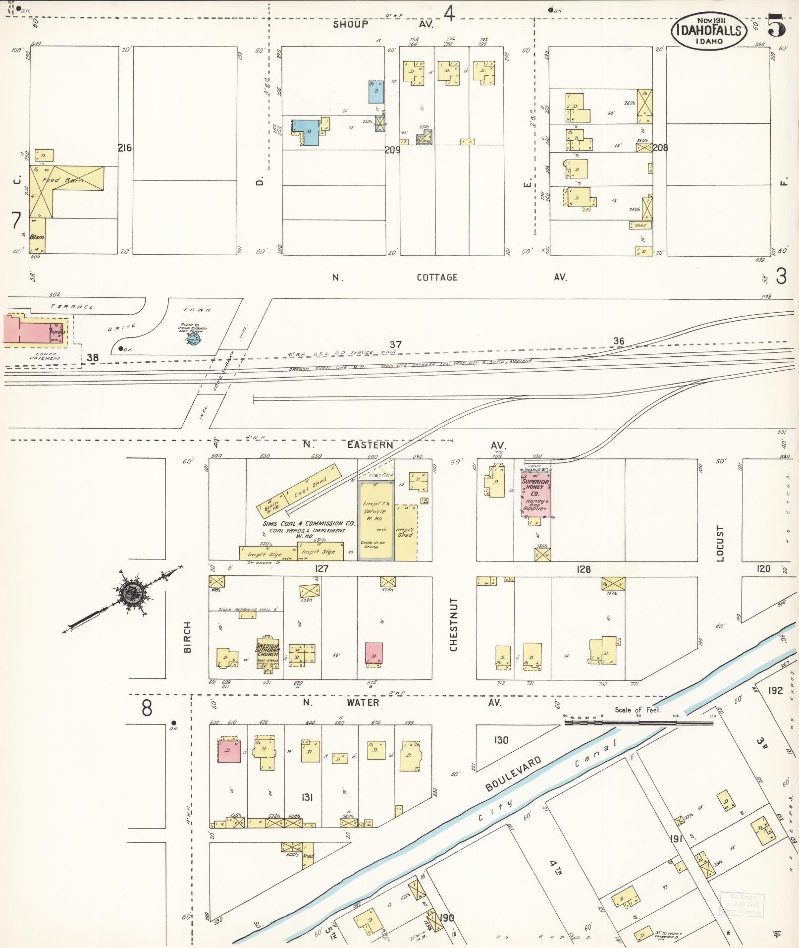 Sanborn Fire Insurance Map from Idaho Falls, Bonneville County, Idaho (1911), Sheet #0005 - Historic Sanborn Fire Insurance Map Print, vintage old map wall art, antique decor, genealogy gift, Idaho Idaho map