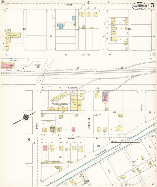 Sanborn Fire Insurance Map from Idaho Falls, Bonneville County, Idaho (1911), Sheet #0005 - Historic Sanborn Fire Insurance Map Print, vintage old map wall art, antique decor, genealogy gift, Idaho Idaho map