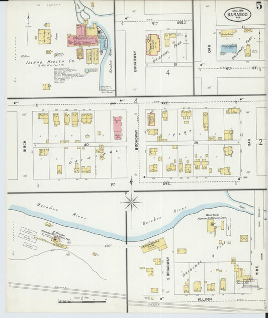 Sanborn Fire Insurance Map from Baraboo, Sauk County, Wisconsin (1898), Sheet #0005 - Historic Sanborn Fire Insurance Map Print, vintage old map wall art, antique decor, genealogy gift, Wisconsin Wisconsin map