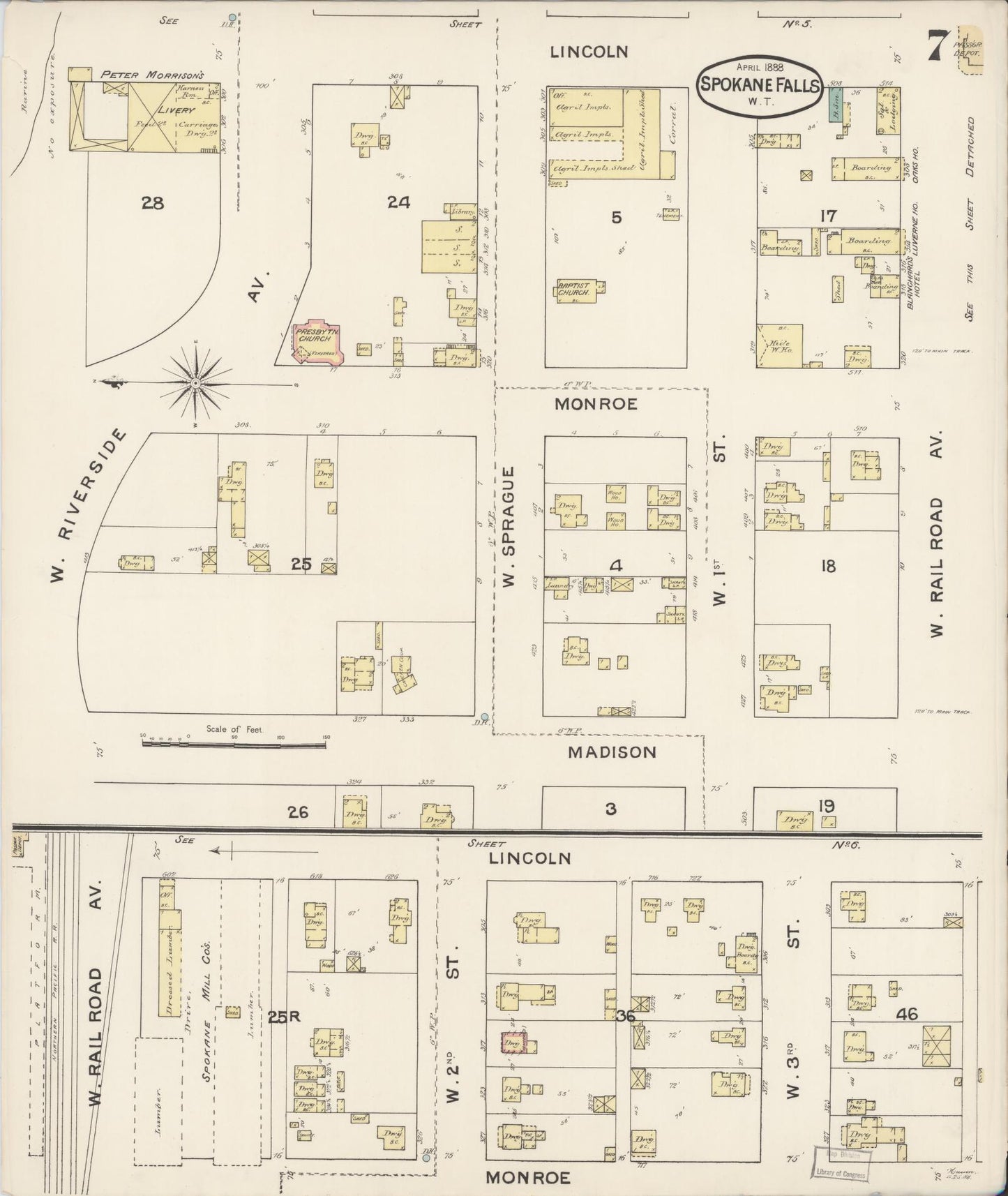 Sanborn Fire Insurance Map from Spokane, Spokane County, Washington (1888), Sheet #0007 - Complete Map Set gallery image, historic Sanborn map, vintage wall art, Washington Washington