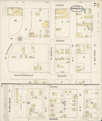 Sanborn Fire Insurance Map from Spokane, Spokane County, Washington (1888), Sheet #0007 - Complete Map Set gallery image, historic Sanborn map, vintage wall art, Washington Washington