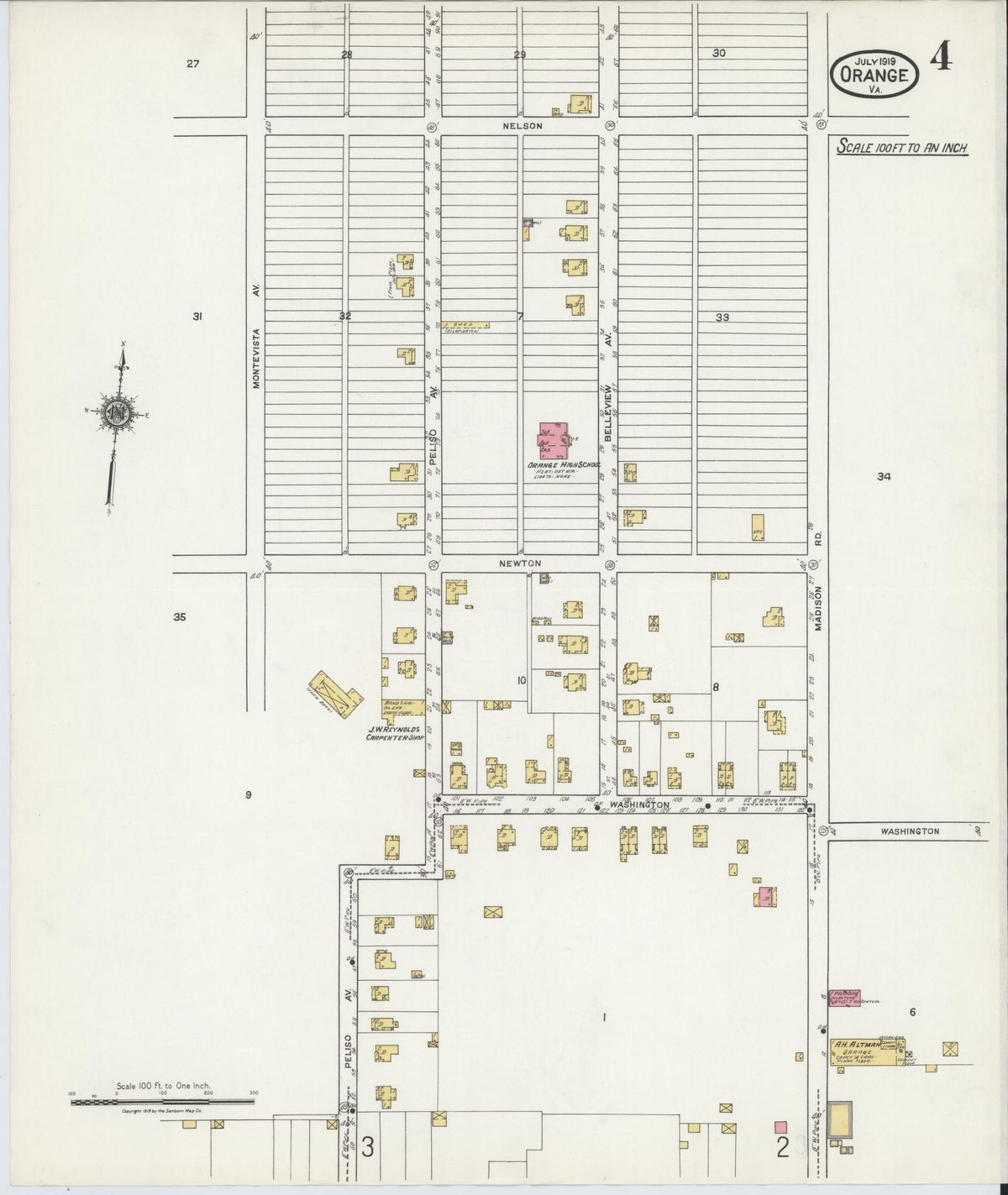 Sanborn Fire Insurance Map from Orange, Orange County, Virginia (1919), Sheet #0004 - Complete Map Set gallery image, historic Sanborn map, vintage wall art, Virginia Virginia