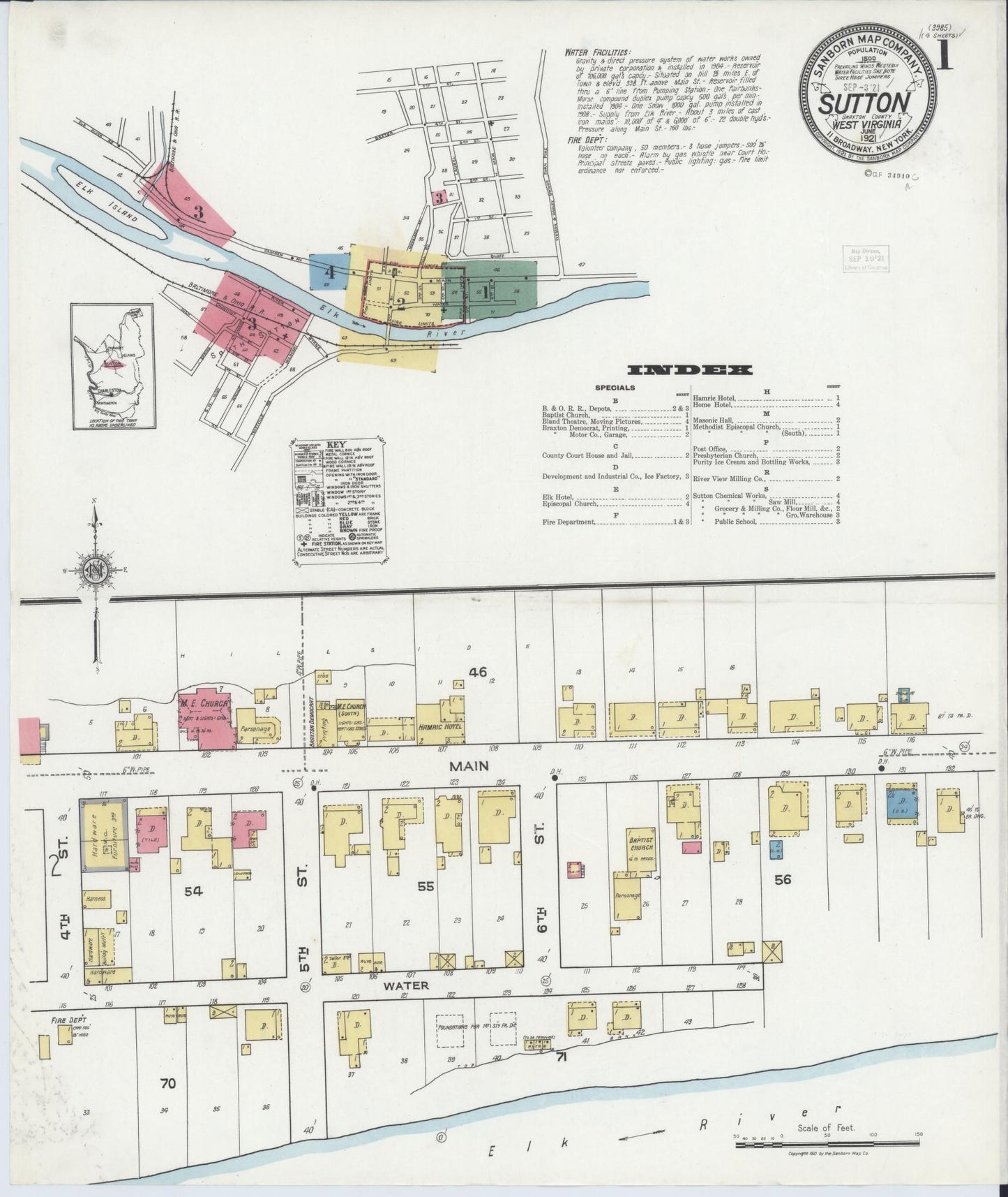 Sanborn Fire Insurance Map from Sutton, Braxton County, West Virginia (1921), Sheet #0001 - Complete Map Set gallery image, historic Sanborn map, vintage wall art, West Virginia West Virginia