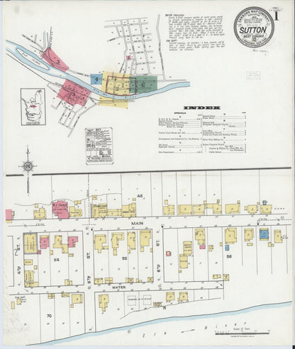 Sanborn Fire Insurance Map from Sutton, Braxton County, West Virginia (1921), Sheet #0001 - Complete Map Set gallery image, historic Sanborn map, vintage wall art, West Virginia West Virginia