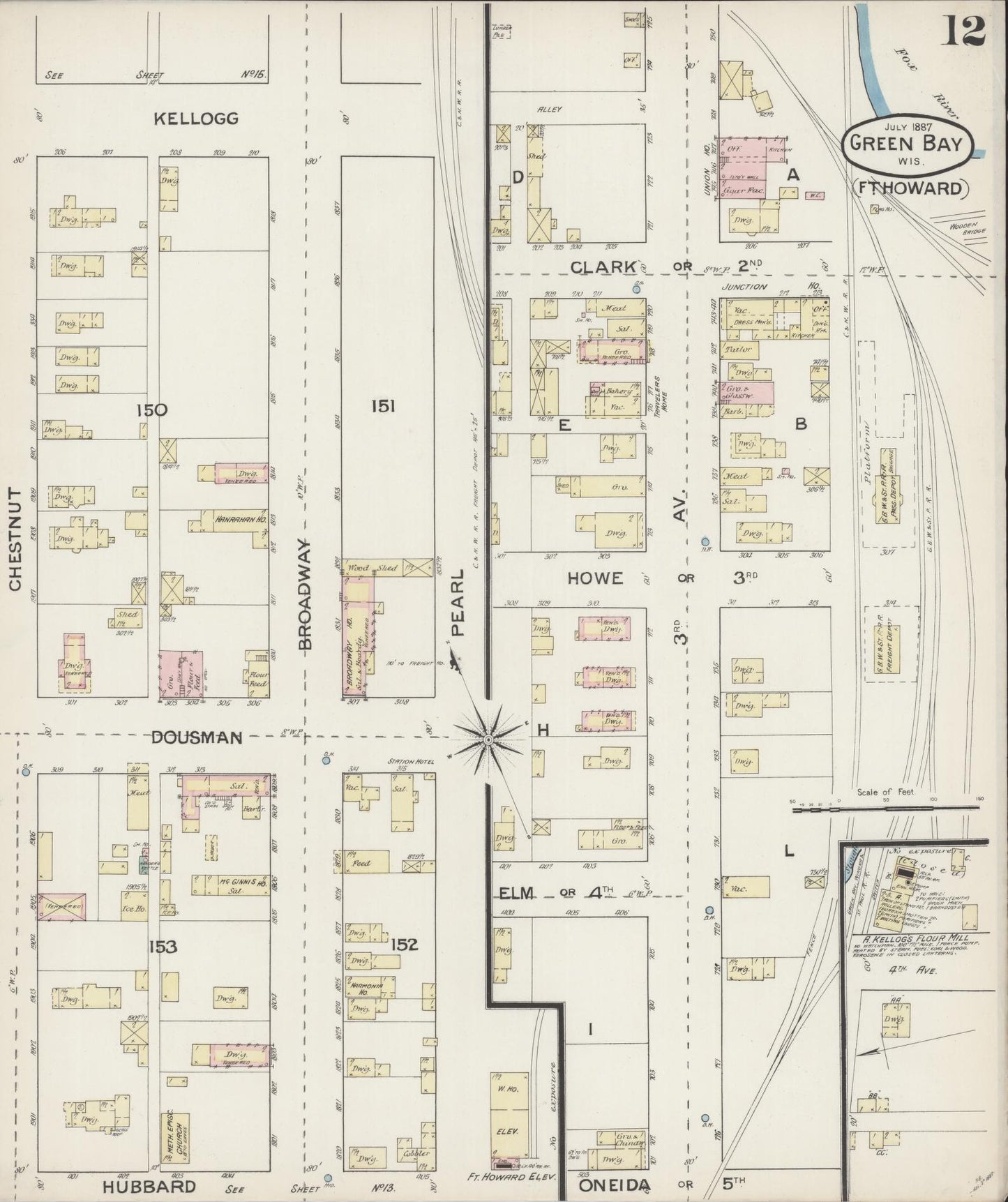 Sanborn Fire Insurance Map from Green Bay, Brown County, Wisconsin (1887), Sheet #0012 - Complete Map Set gallery image, historic Sanborn map, vintage wall art, Wisconsin Wisconsin