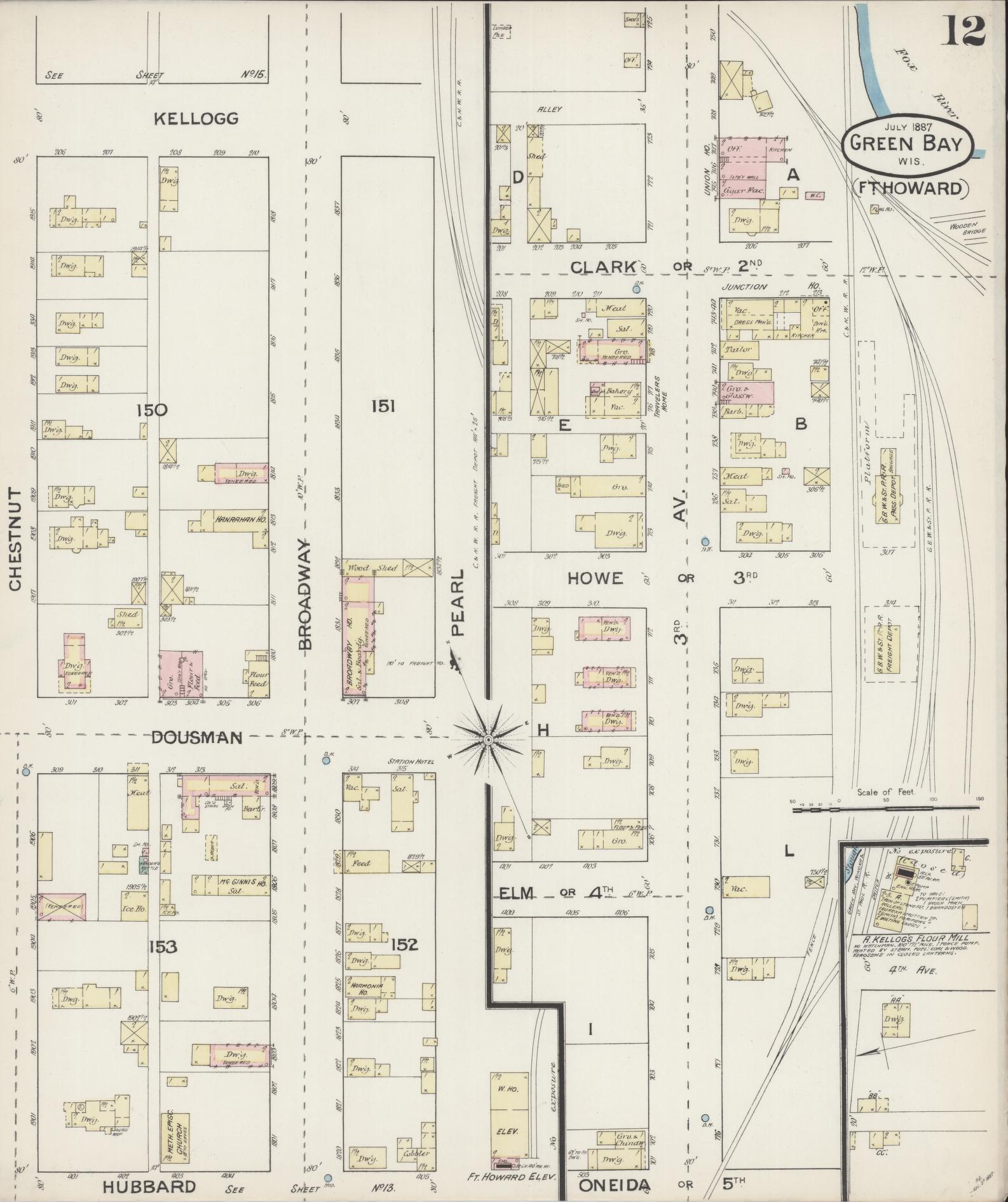 Sanborn Fire Insurance Map from Green Bay, Brown County, Wisconsin (1887), Sheet #0012 - Complete Map Set gallery image, historic Sanborn map, vintage wall art, Wisconsin Wisconsin