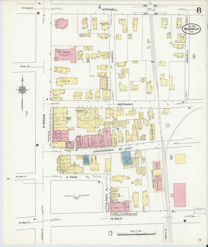 Sanborn Fire Insurance Map from Norwich, Chenango County, New York (1910), Sheet #0008 - Complete Map Set gallery image, historic Sanborn map, vintage wall art, New York New York