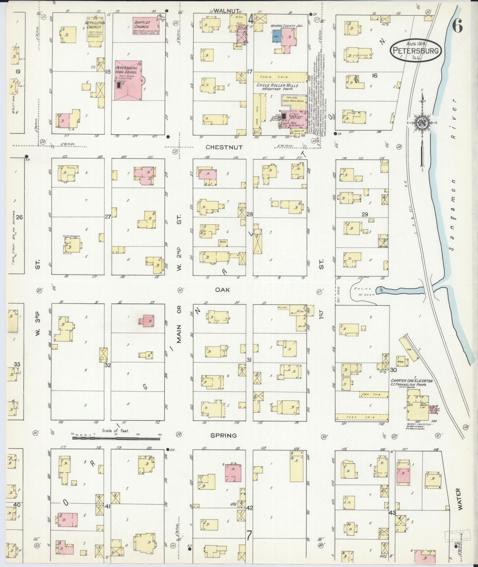 Sanborn Fire Insurance Map from Petersburg, Menard County, Illinois (1914), Sheet #0006 - Historic Sanborn Fire Insurance Map Print, vintage old map wall art, antique decor, genealogy gift, Illinois Illinois map
