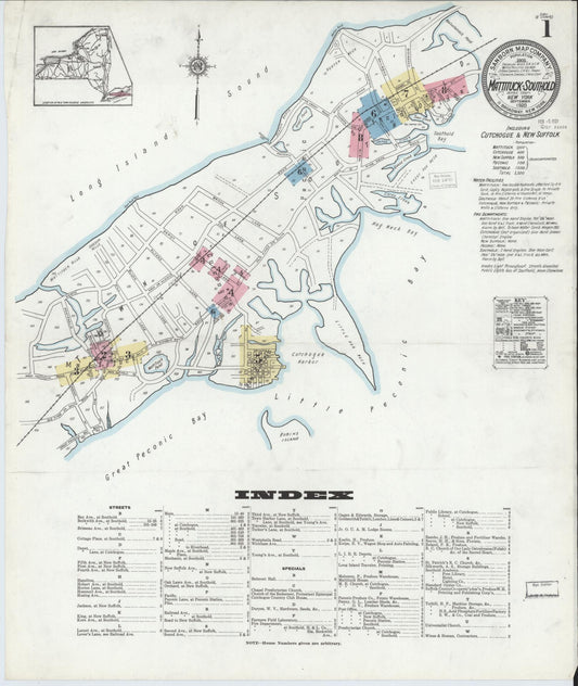 Sanborn Fire Insurance Map from Mattituck-southold, Suffolk County, New York (1920), Sheet #0001 - Complete Map Set gallery image, historic Sanborn map, vintage wall art, New York New York
