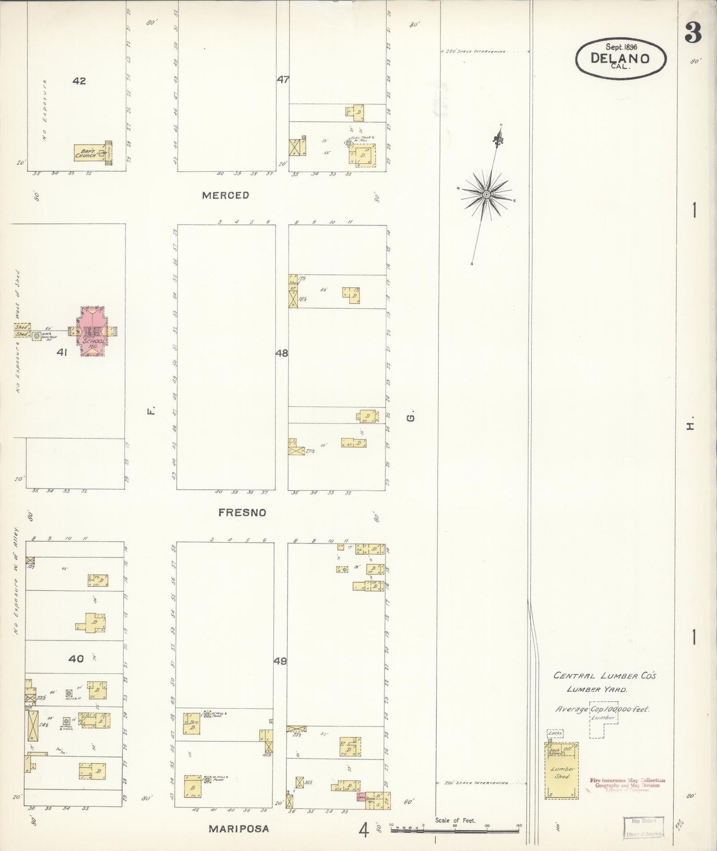 Sanborn Fire Insurance Map from Delano, Kern County, California (1896), Sheet #0003 - Complete Map Set gallery image, historic Sanborn map, vintage wall art, California California