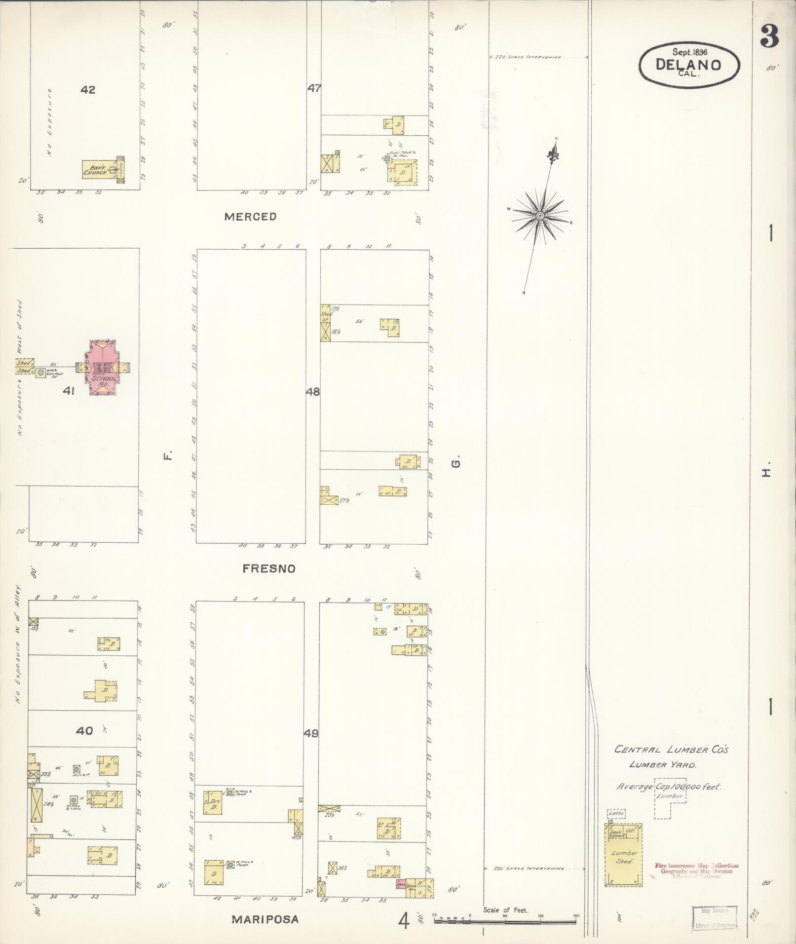 Sanborn Fire Insurance Map from Delano, Kern County, California (1896), Sheet #0003 - Complete Map Set gallery image, historic Sanborn map, vintage wall art, California California