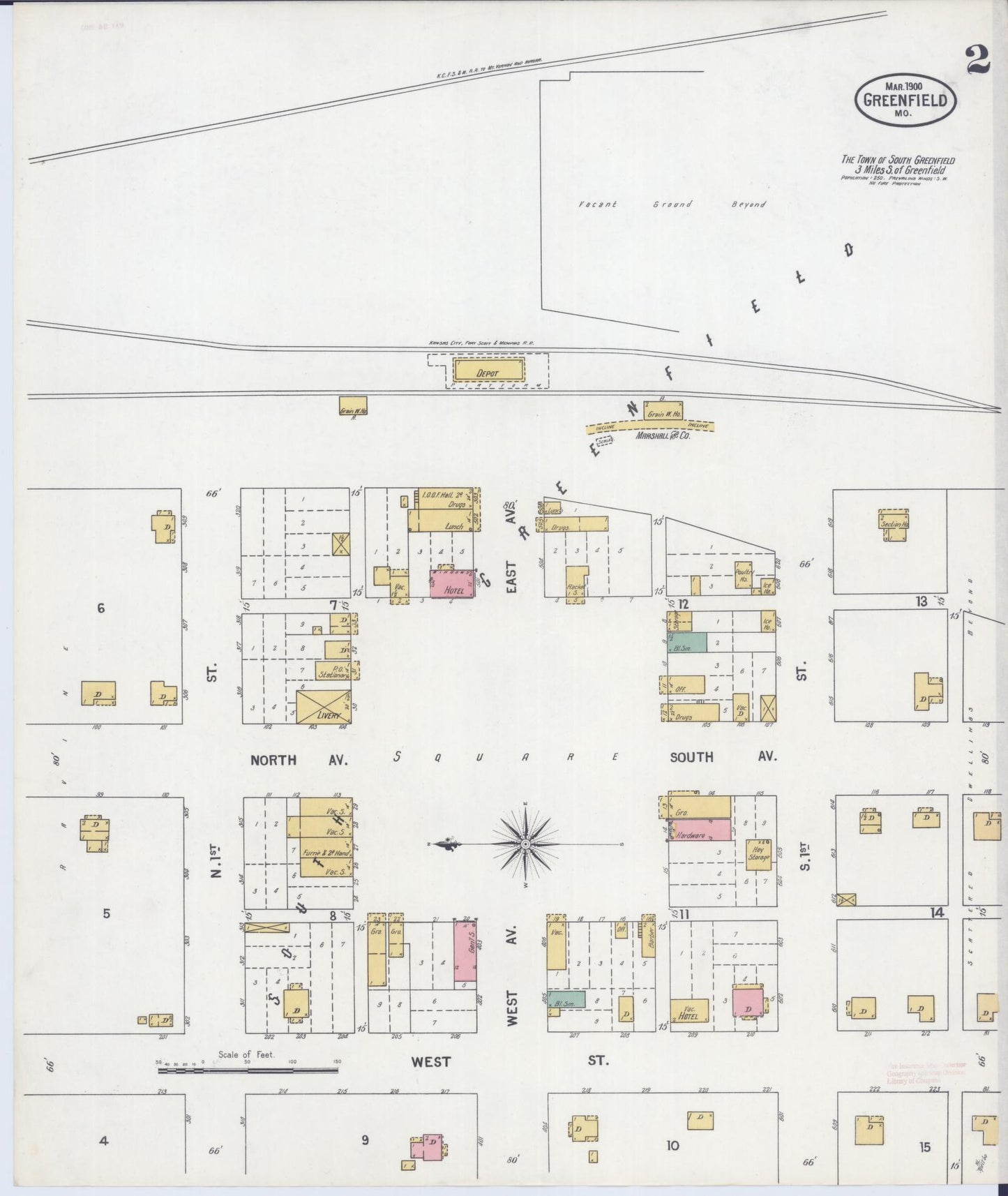 Sanborn Fire Insurance Map from Greenfield, Dade County, Missouri (1900), Sheet #0002 - Complete Map Set gallery image, historic Sanborn map, vintage wall art, Missouri Missouri