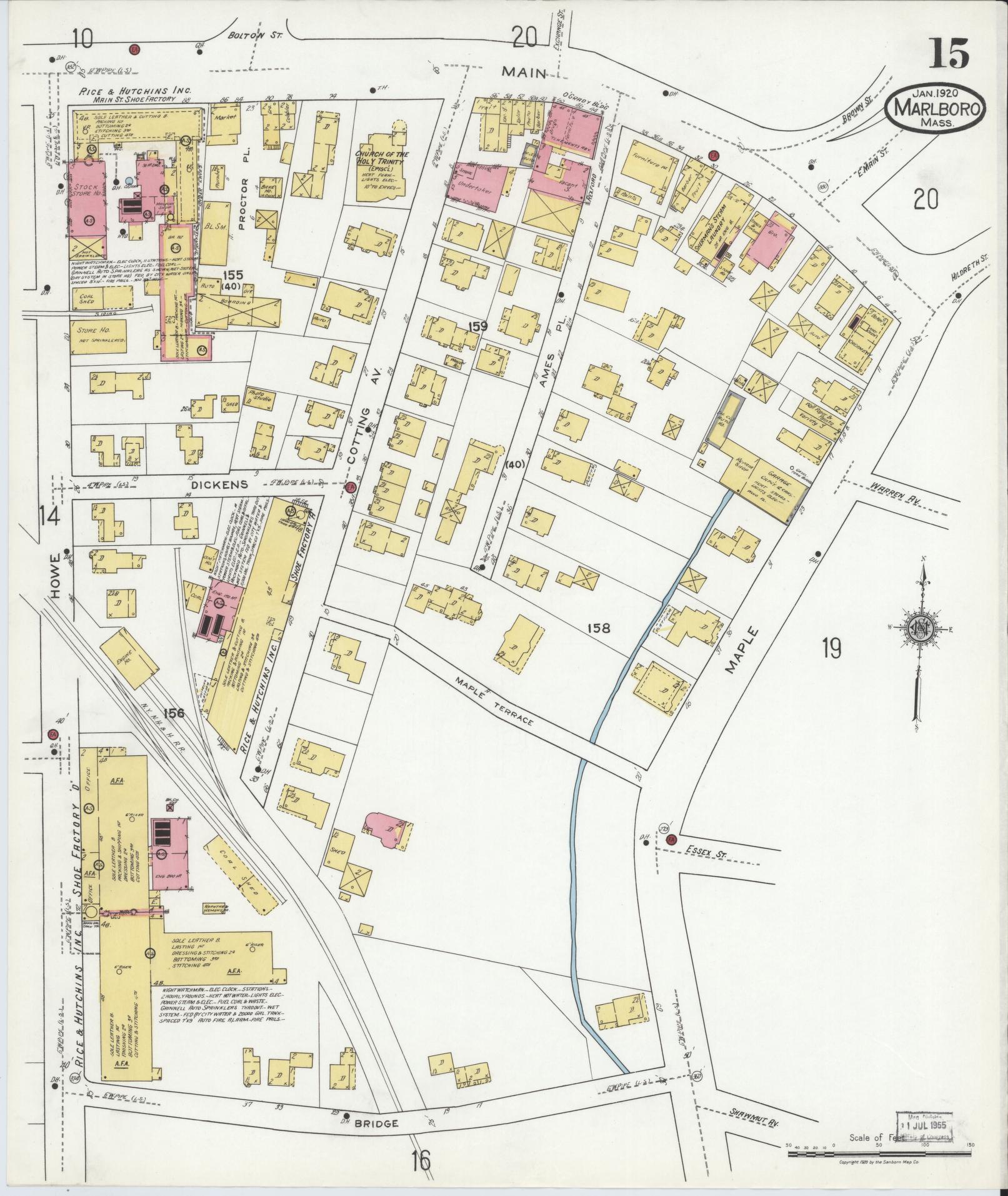 Sanborn Fire Insurance Map from Marlborough, Middlesex County, Massachusetts (1920), Sheet #0015 - Complete Map Set gallery image, historic Sanborn map, vintage wall art, Massachusetts Massachusetts