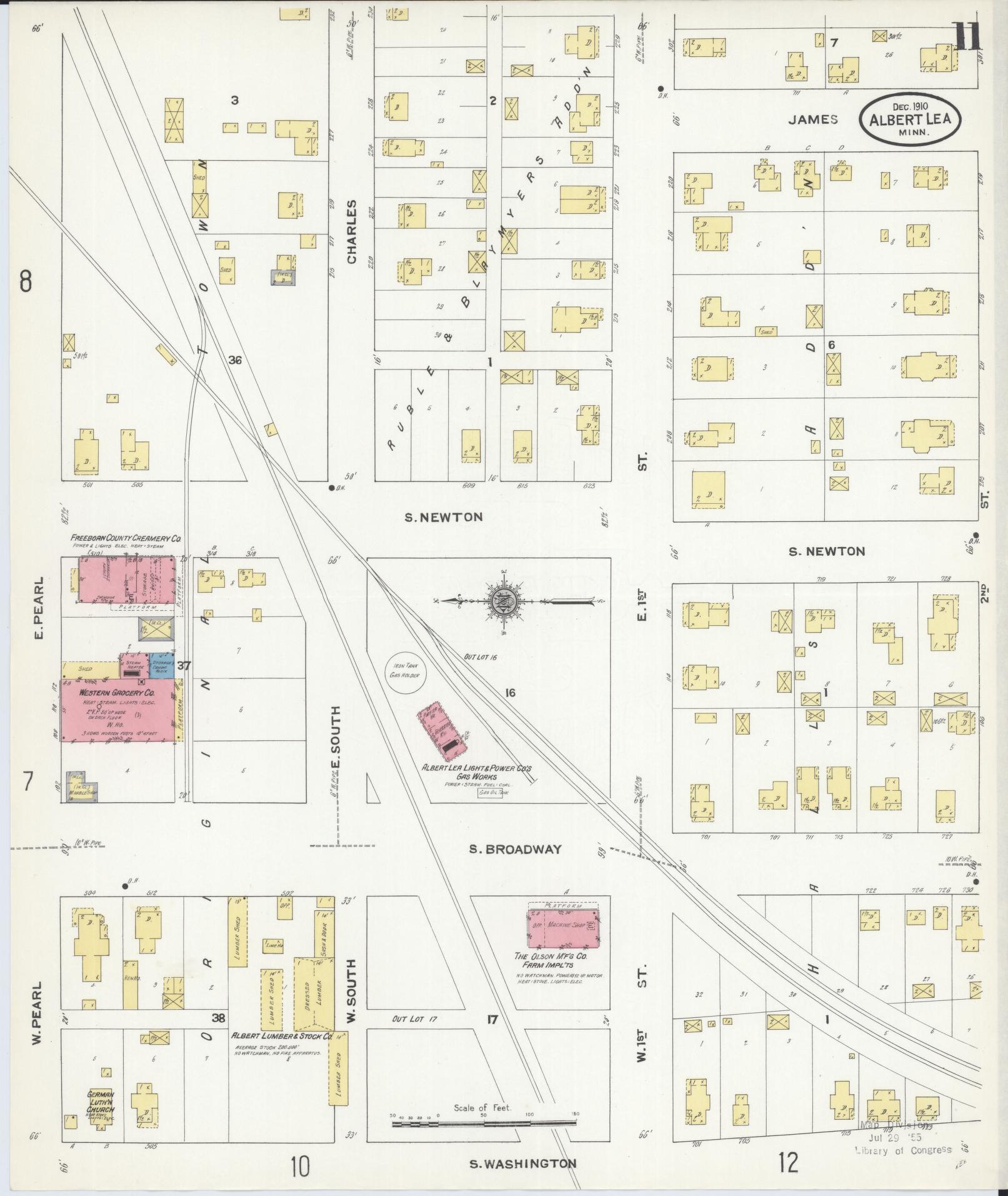 Sanborn Fire Insurance Map from Albert Lea, Freeborn County, Minnesota (1910), Sheet #0011 - Historic Sanborn Fire Insurance Map Print, vintage old map wall art, antique decor, genealogy gift, Minnesota Minnesota map