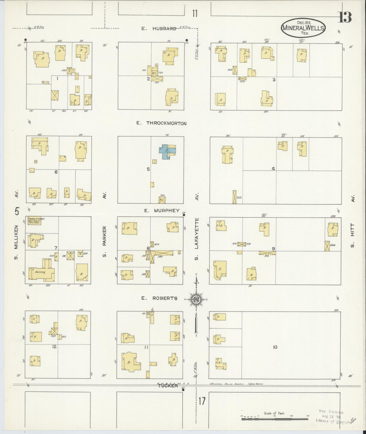 Sanborn Fire Insurance Map from Mineral Wells, Palo Pinto County, Texas (1912), Sheet #0013 - Complete Map Set gallery image, historic Sanborn map, vintage wall art, Texas Texas