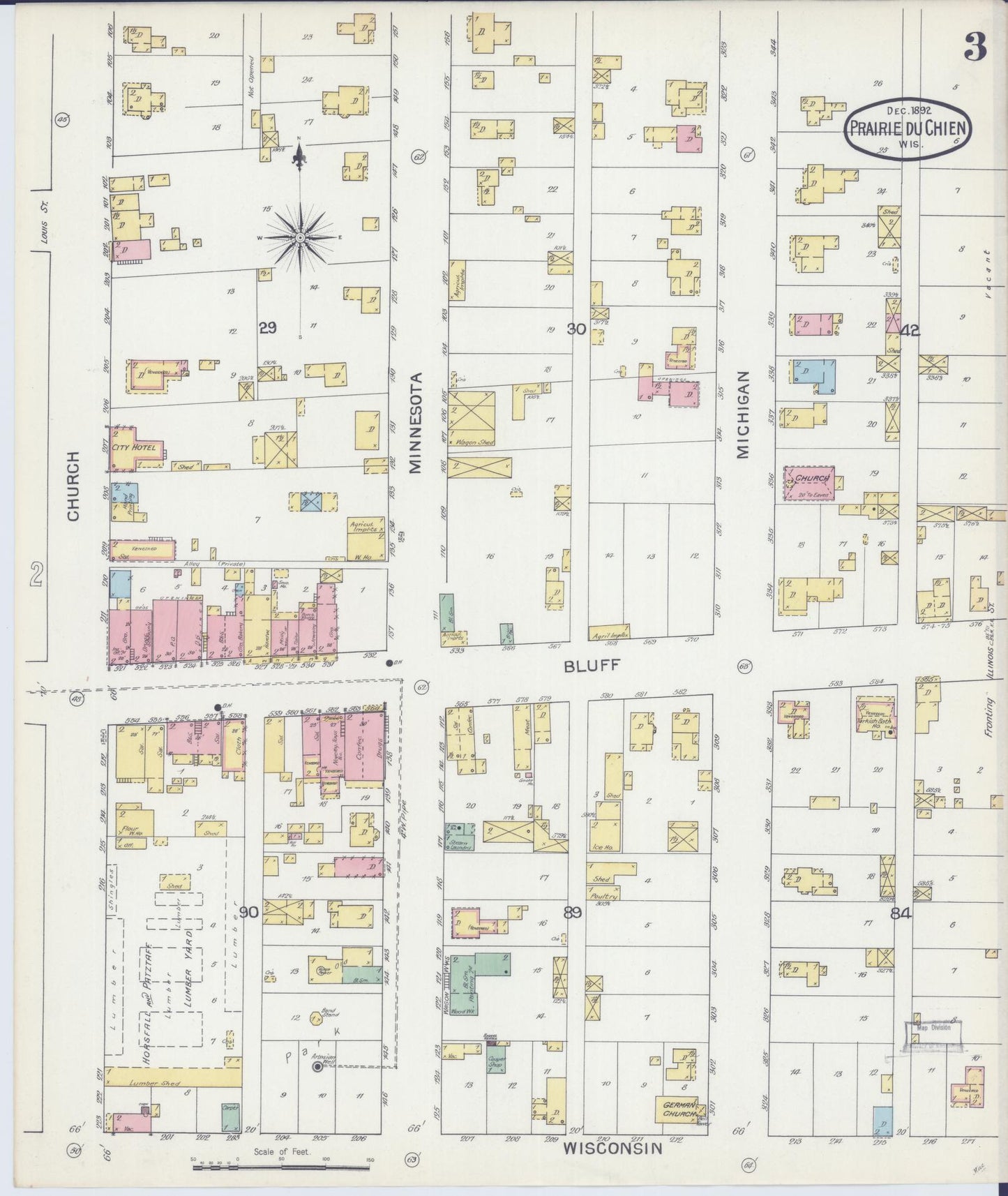 Sanborn Fire Insurance Map from Prairie du Chien, Crawford County, Wisconsin (1892), Sheet #0003 - Complete Map Set gallery image, historic Sanborn map, vintage wall art, Wisconsin Wisconsin