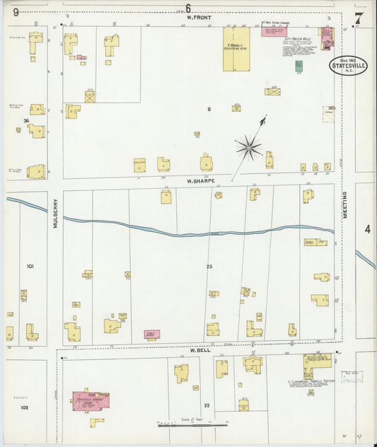 Sanborn Fire Insurance Map from Statesville, Iredell County, North Carolina (1905), Sheet #0007 - Historic Sanborn Fire Insurance Map Print, vintage old map wall art, antique decor, genealogy gift, North Carolina North Carolina map