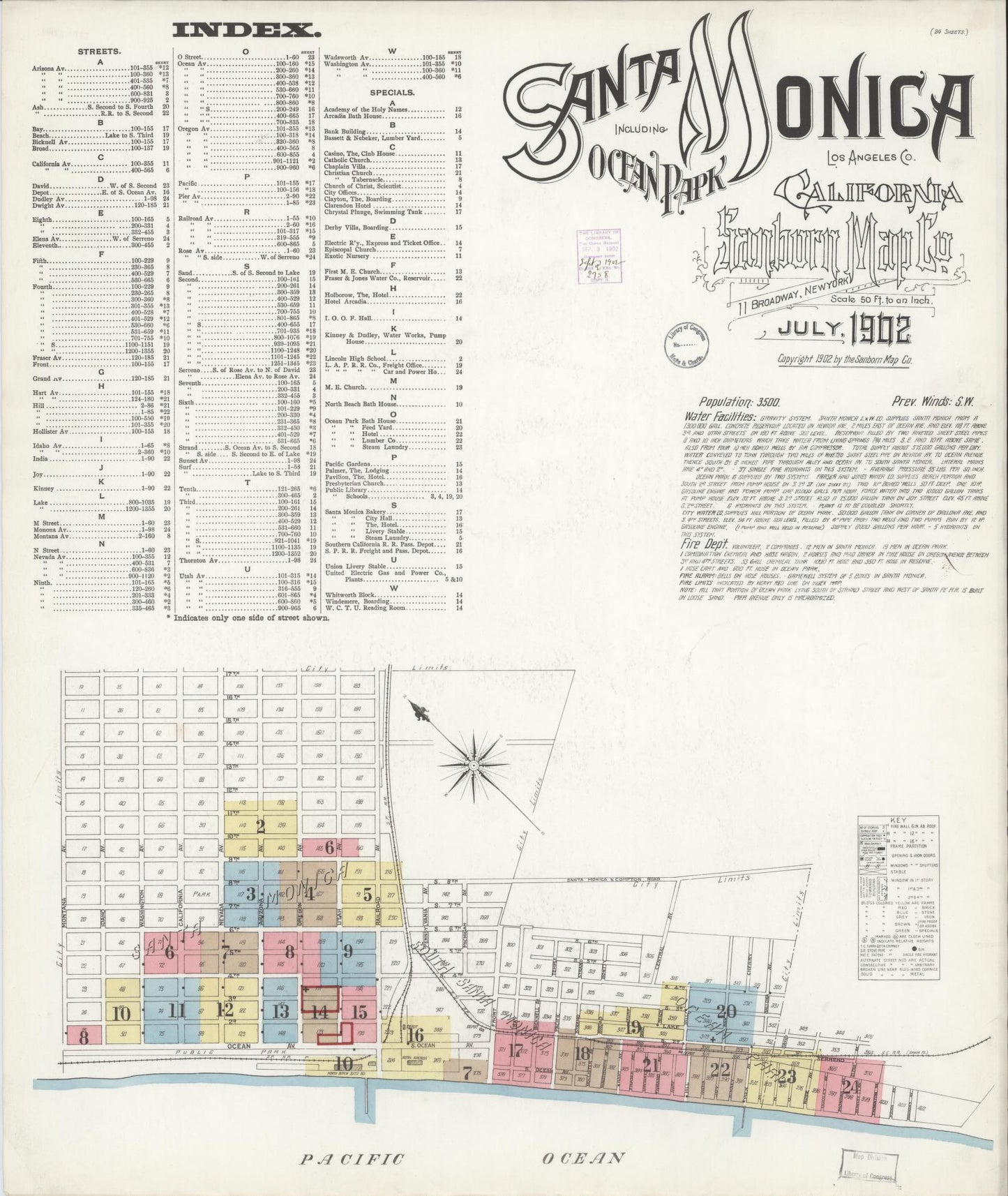Sanborn Fire Insurance Map from Santa Monica, Los Angeles County, California (1902), Sheet #0001 - Complete Map Set gallery image, historic Sanborn map, vintage wall art, California California