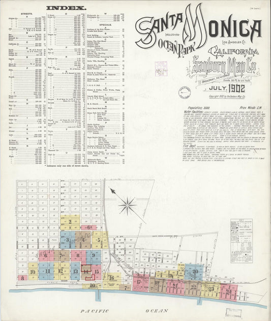Sanborn Fire Insurance Map from Santa Monica, Los Angeles County, California (1902), Sheet #0001 - Complete Map Set gallery image, historic Sanborn map, vintage wall art, California California