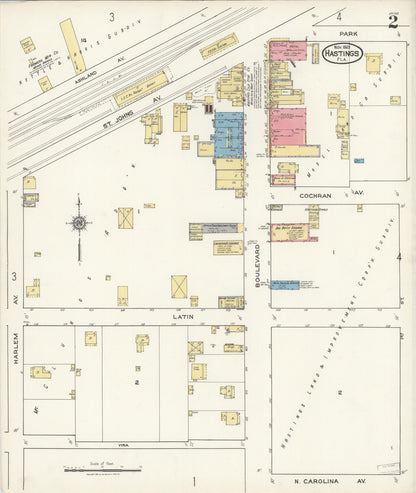 Sanborn Fire Insurance Map from Hastings, St. Johns County, Florida (1921), Sheet #0002 - Historic Sanborn Fire Insurance Map Print, vintage old map wall art, antique decor, genealogy gift, Florida Florida map