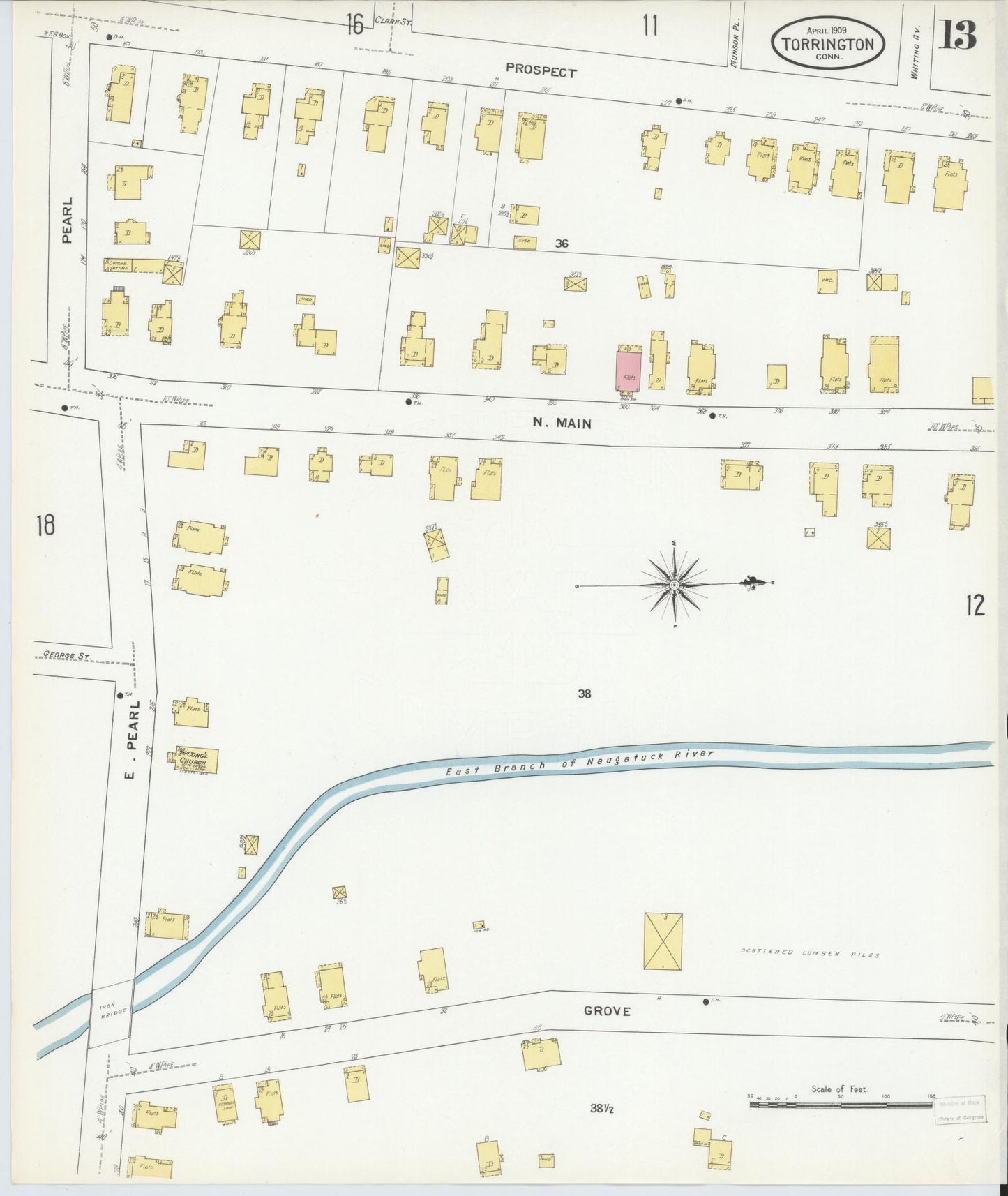 Sanborn Fire Insurance Map from Torrington, Litchfield County, Connecticut (1909), Sheet #0013 - Complete Map Set gallery image, historic Sanborn map, vintage wall art, Connecticut Connecticut