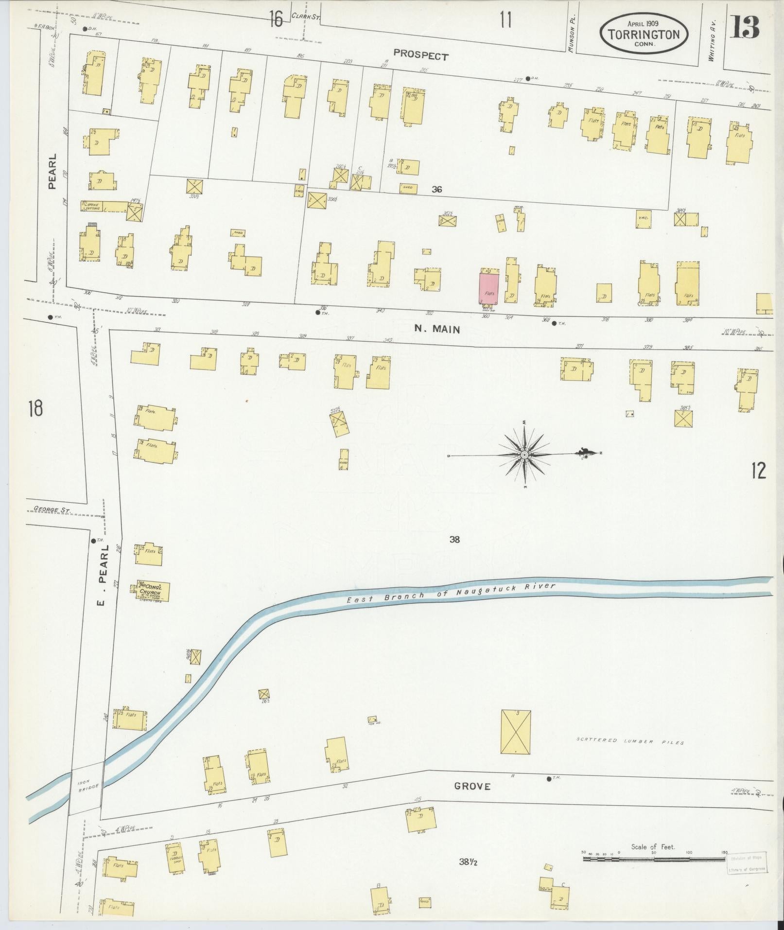 Sanborn Fire Insurance Map from Torrington, Litchfield County, Connecticut (1909), Sheet #0013 - Complete Map Set gallery image, historic Sanborn map, vintage wall art, Connecticut Connecticut