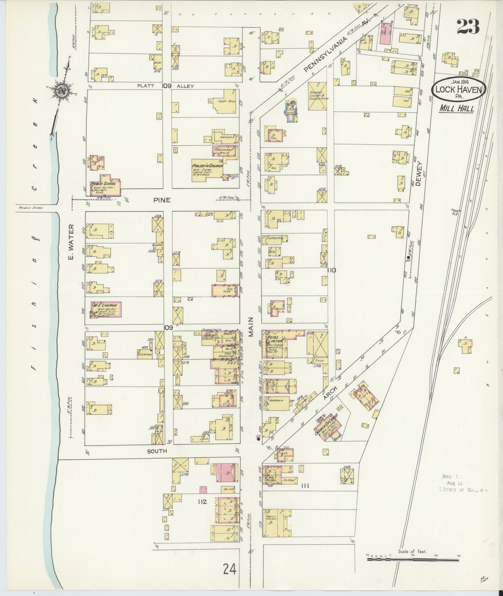 Sanborn Fire Insurance Map from Lock Haven, Clinton County, Pennsylvania (1914), Sheet #0023 - Complete Map Set gallery image, historic Sanborn map, vintage wall art, Pennsylvania Pennsylvania