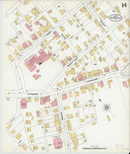 Sanborn Fire Insurance Map from New Castle, Lawrence County, Pennsylvania (1899), Sheet #0014 - Historic Sanborn Fire Insurance Map Print, vintage old map wall art, antique decor, genealogy gift, Pennsylvania Pennsylvania map