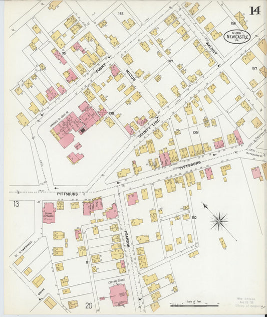 Sanborn Fire Insurance Map from New Castle, Lawrence County, Pennsylvania (1899), Sheet #0014 - Historic Sanborn Fire Insurance Map Print, vintage old map wall art, antique decor, genealogy gift, Pennsylvania Pennsylvania map