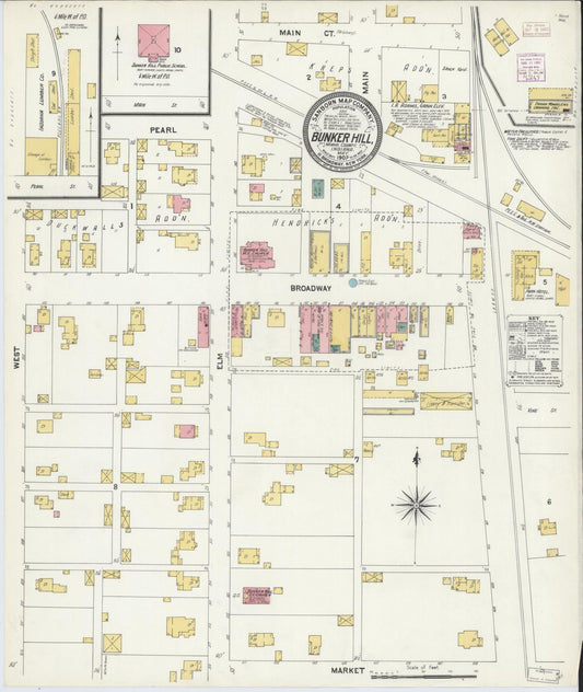 Sanborn Fire Insurance Map from Bunker Hill, Miami County, Indiana (1907), Sheet #0001 - Historic Sanborn Fire Insurance Map Print, vintage old map wall art, antique decor, genealogy gift, Indiana Indiana map