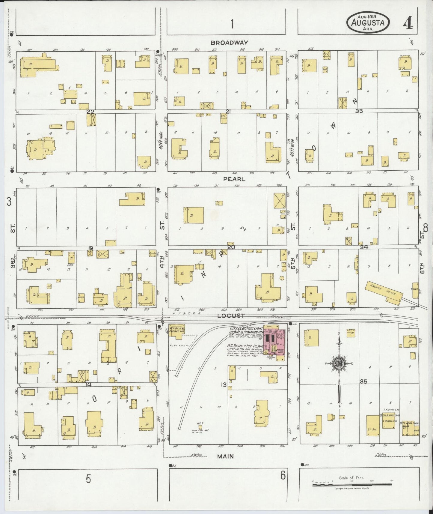Sanborn Fire Insurance Map from Augusta, Woodruff County, Arkansas (1919), Sheet #0004 - Historic Sanborn Fire Insurance Map Print, vintage old map wall art, antique decor, genealogy gift, Arkansas Arkansas map