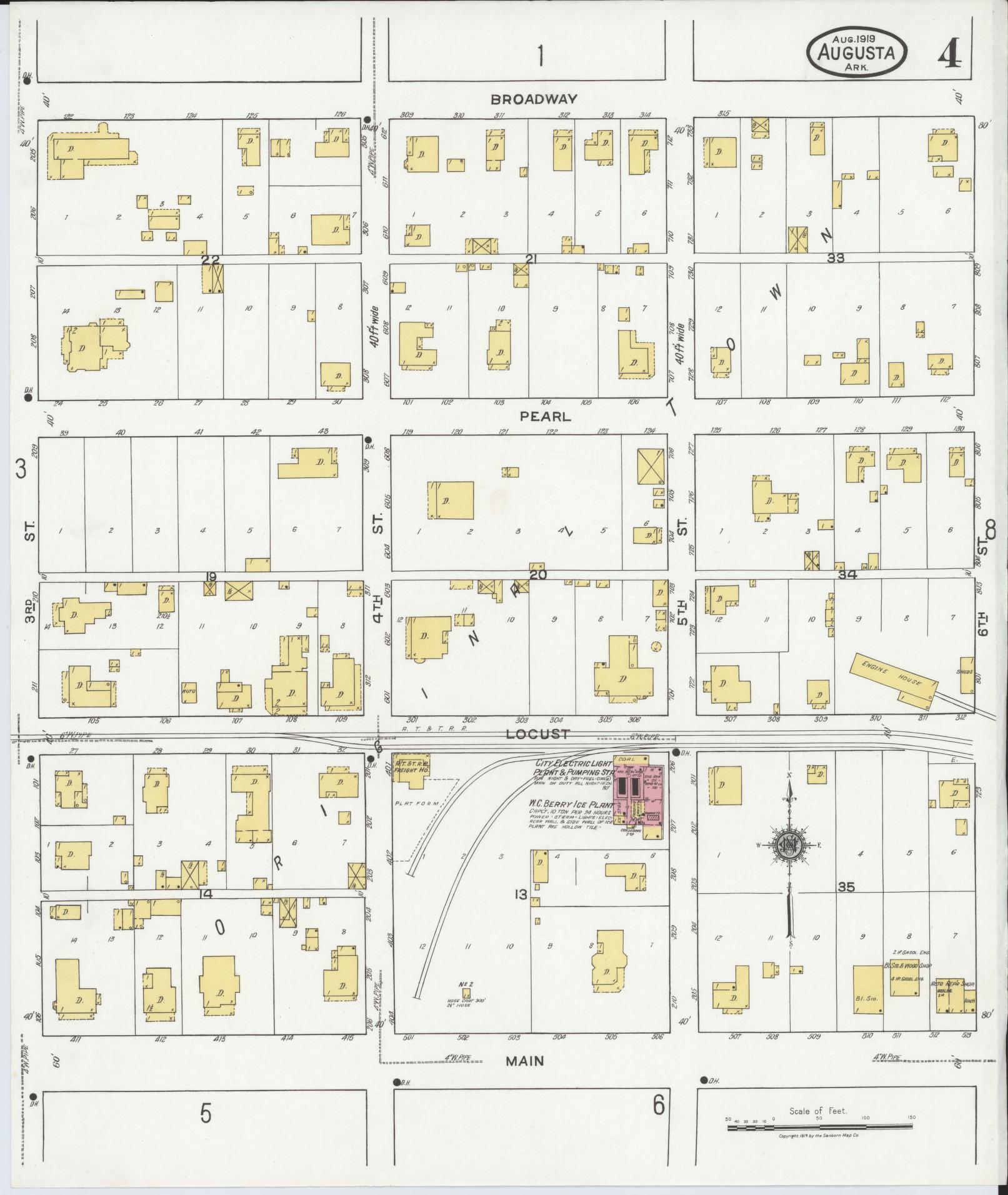 Sanborn Fire Insurance Map from Augusta, Woodruff County, Arkansas (1919), Sheet #0004 - Historic Sanborn Fire Insurance Map Print, vintage old map wall art, antique decor, genealogy gift, Arkansas Arkansas map