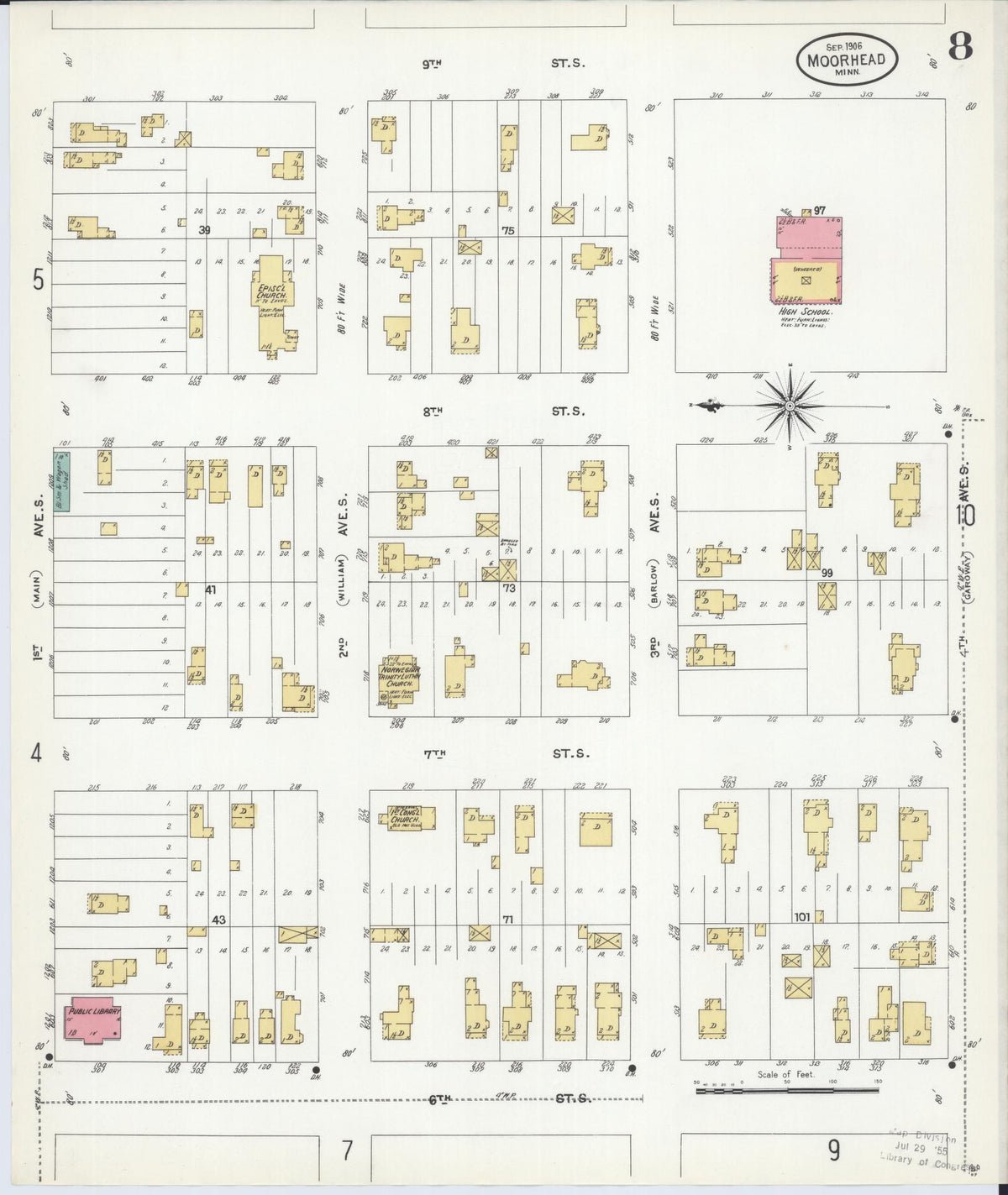 Sanborn Fire Insurance Map from Moorhead, Clay County, Minnesota (1906), Sheet #0008 - Complete Map Set gallery image, historic Sanborn map, vintage wall art, Minnesota Minnesota