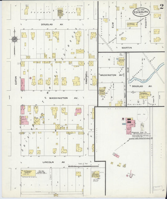 Sanborn Fire Insurance Map from Edinburgh, Christian County, Illinois (1909), Sheet #0002 - Historic Sanborn Fire Insurance Map Print, vintage old map wall art, antique decor, genealogy gift, Illinois Illinois map