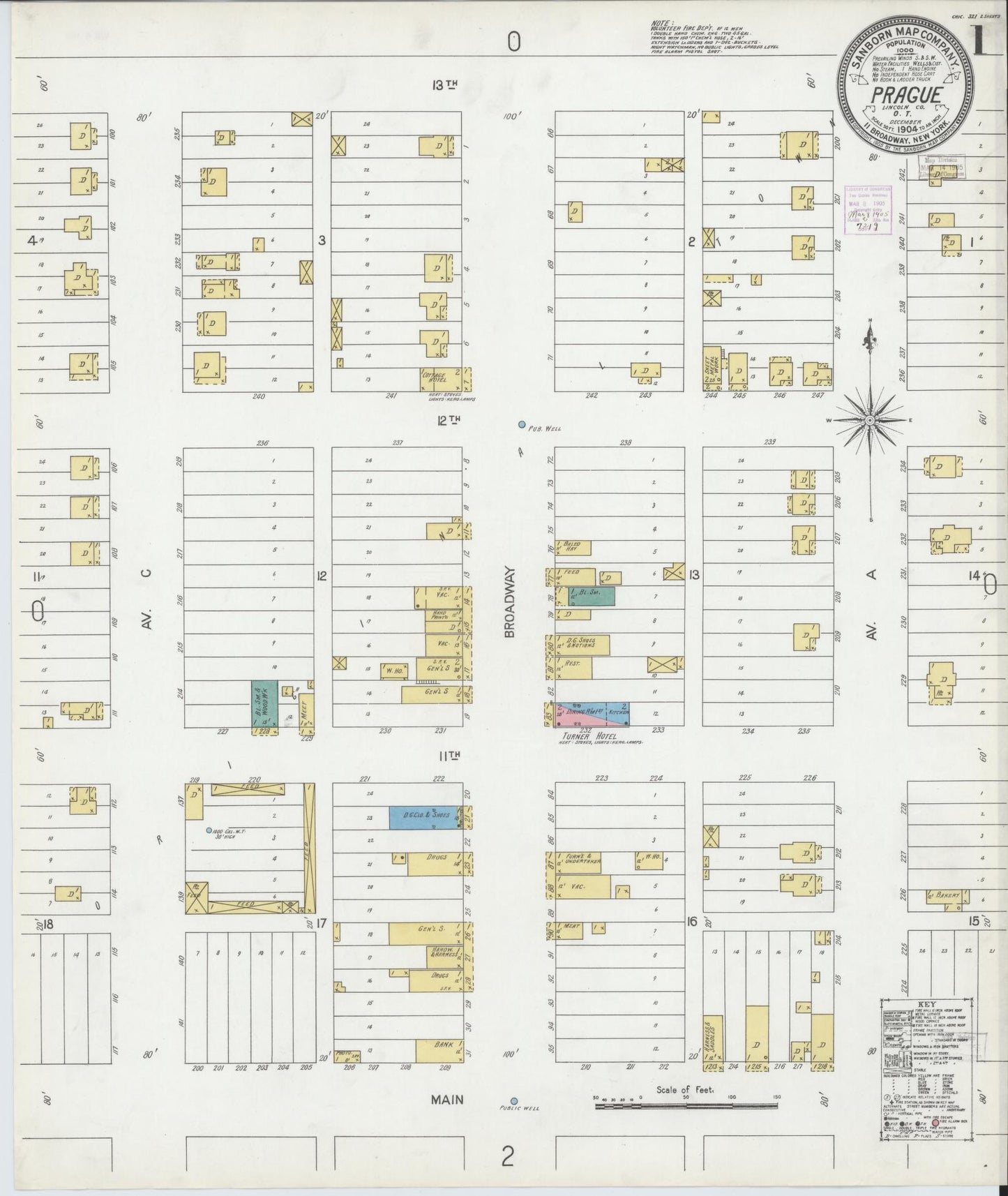 Sanborn Fire Insurance Map from Prague, Lincoln County, Oklahoma (1904), Sheet #0001 - Historic Sanborn Fire Insurance Map Print, vintage old map wall art, antique decor, genealogy gift, Oklahoma Oklahoma map