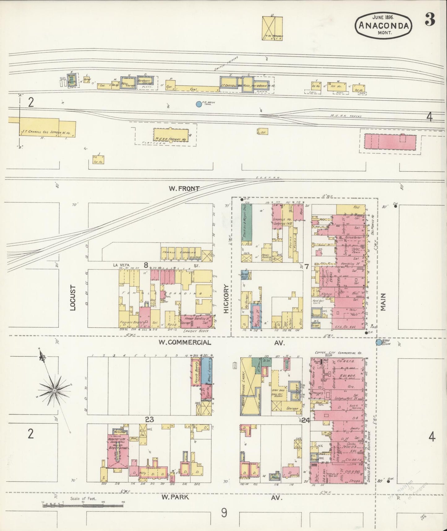 Sanborn Fire Insurance Map from Anaconda, Deer Lodge County, Montana (1896), Sheet #0003 - Historic Sanborn Fire Insurance Map Print, vintage old map wall art, antique decor, genealogy gift, Montana Montana map