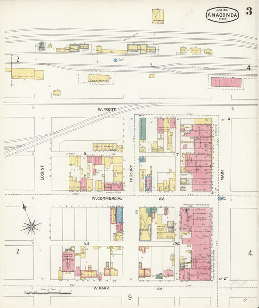 Sanborn Fire Insurance Map from Anaconda, Deer Lodge County, Montana (1896), Sheet #0003 - Historic Sanborn Fire Insurance Map Print, vintage old map wall art, antique decor, genealogy gift, Montana Montana map