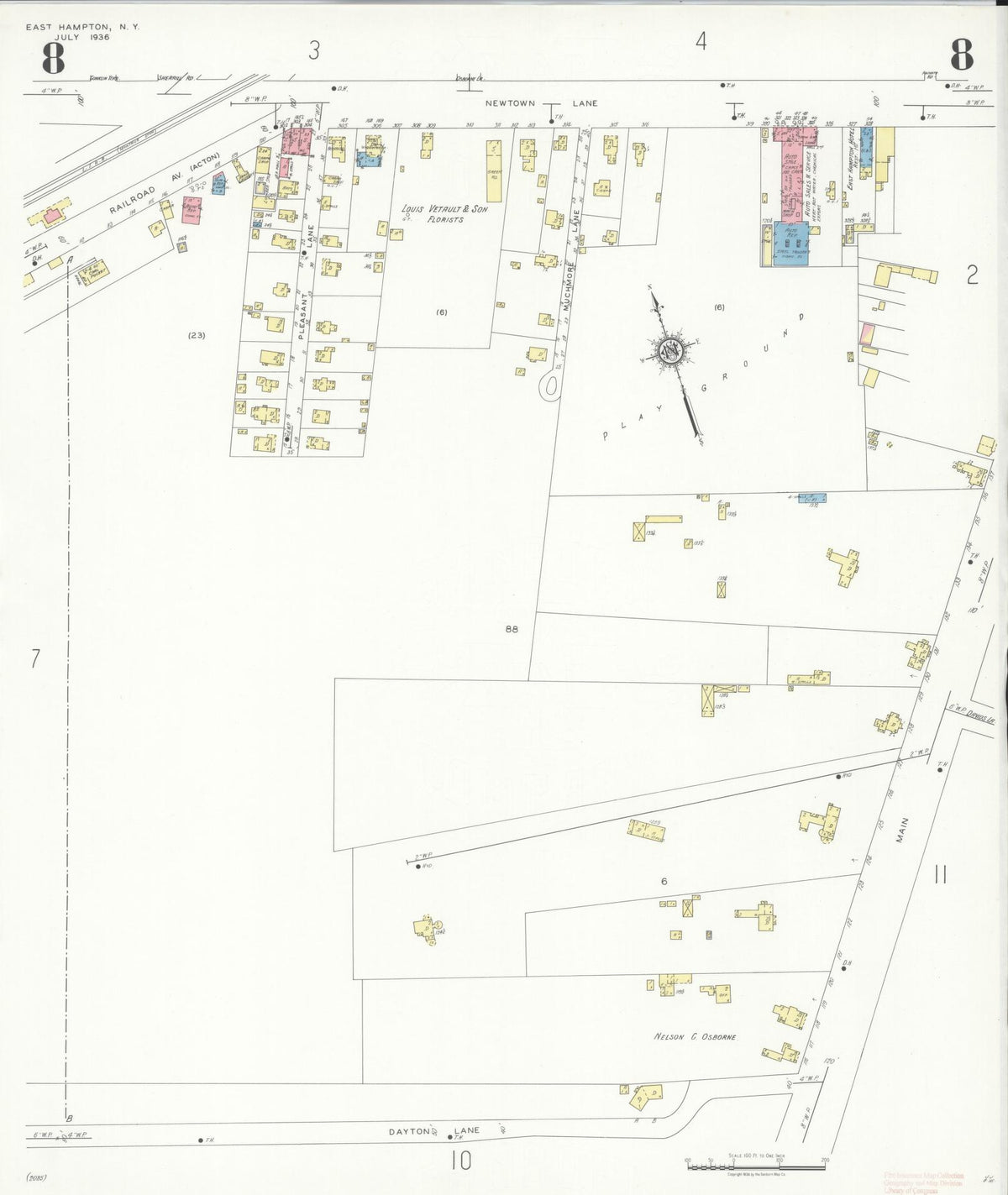 Sanborn Fire Insurance Map from Easthampton, Suffolk County, New York (1936), Sheet #0008 - Historic Sanborn Fire Insurance Map Print, vintage old map wall art, antique decor, genealogy gift, New York New York map