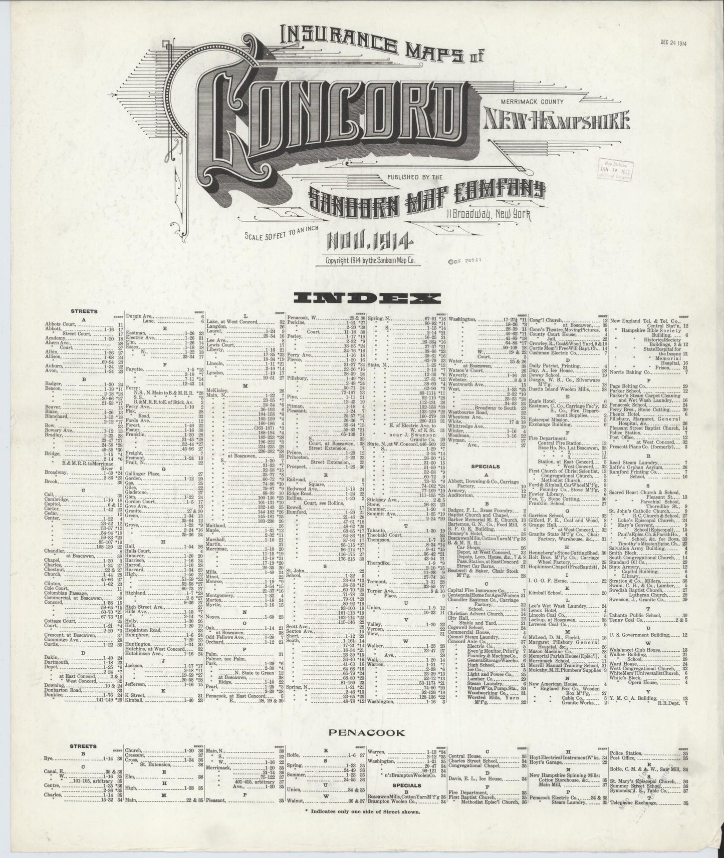 Sanborn Fire Insurance Map from Concord, Merrimack County, New Hampshire. (1914) – Historic Sanborn Fire Insurance Map Print