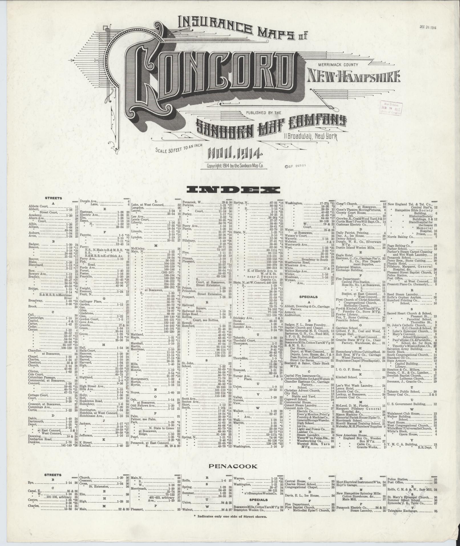 Sanborn Fire Insurance Map from Concord, Merrimack County, New Hampshire. (1914) – Historic Sanborn Fire Insurance Map Print